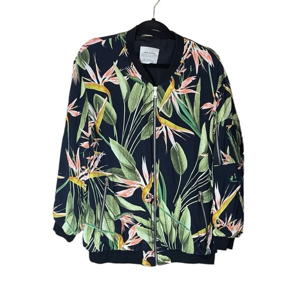 Zara Jackets & Blazers - Zara‎ Basic Tropical Floral Bird of Paradise Bomber Jacket Women’s Size Large